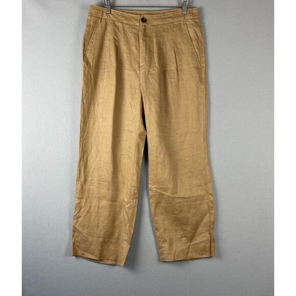 Banana Republic Linen Wide Leg Pant Women 12 Short 12S Latte Tan Pleated Classic - Picture 1 of 16